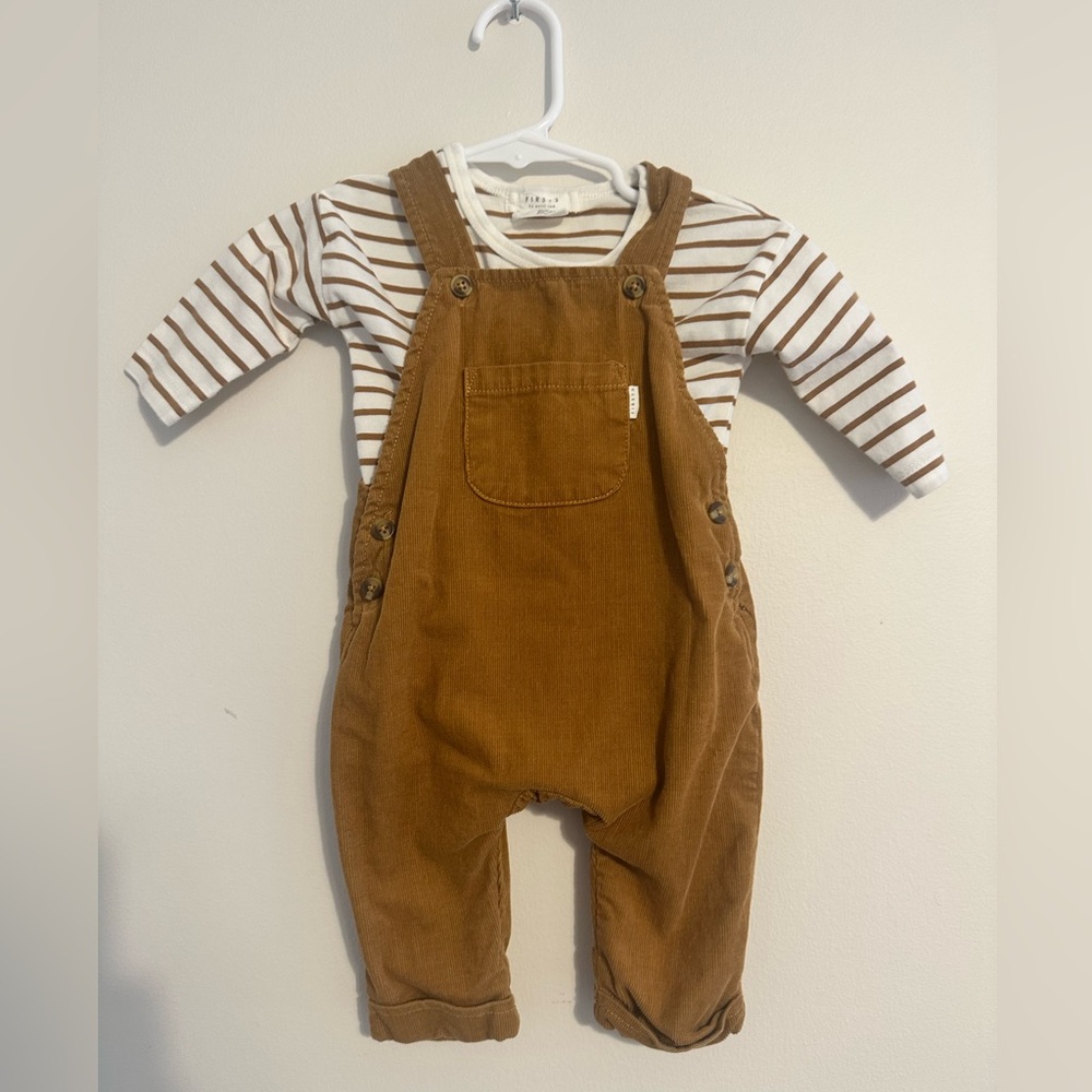 FIRSTS BY PETIT LEM Caramel Brown Corduroy Overalls with Classic Bib Design